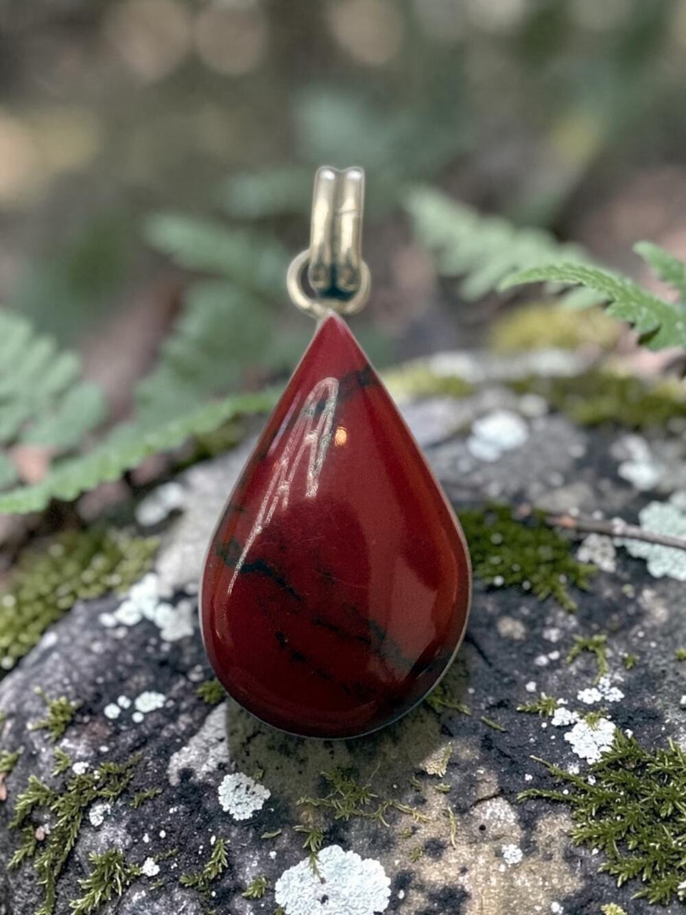 Vintage Sterling Silver Red Jasper Teardrop Stone Pendant Bezel Set Cabochon Dro